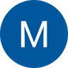 White letter M inside a blue circular icon