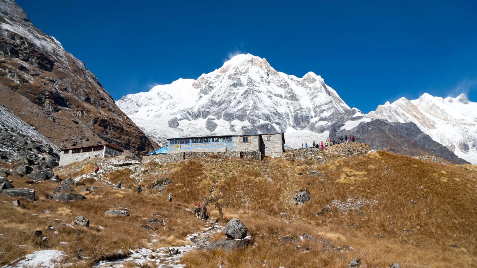 Himalayas mountain landscape in the Annapurna region. Annapurna peak in the Himalaya range, Nepal. Annapurna base camp trek